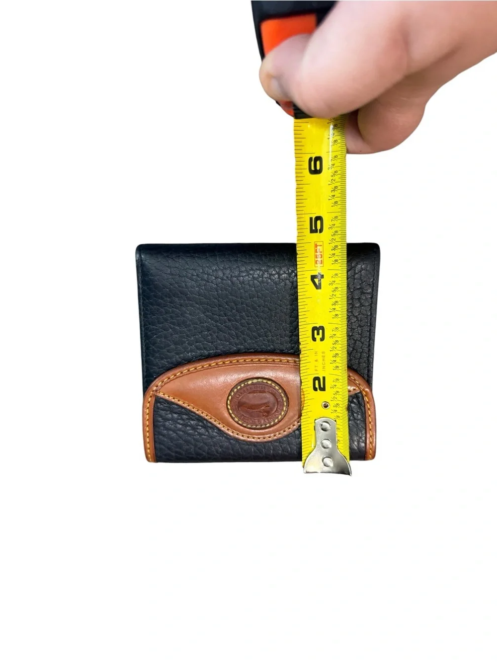 Leather Bifold Wallet with Contrast Trim - Black and Caramel